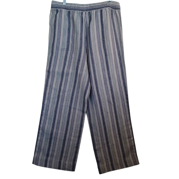 LL Bean Linen Pants Washable Pull-On Blue Gray Stripe Womens 10 - Picture 11 of 12